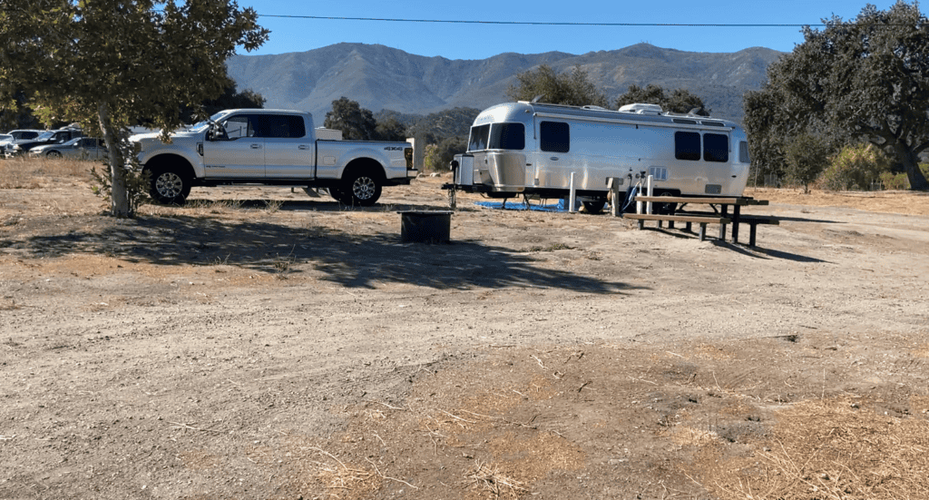 Airstream and Ford F250 truck at Lake Cachuma campground